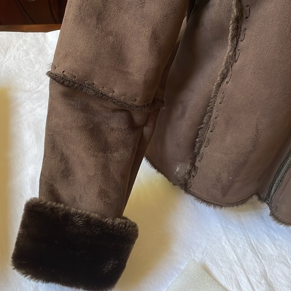 Pristine USA faux fur lined Suede Sherpa brown jacket size L - Picture 5 of 13